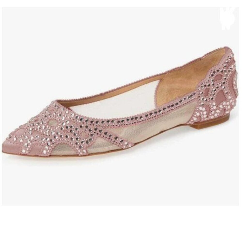 XYD Pink Rhinestone Mesh Flats